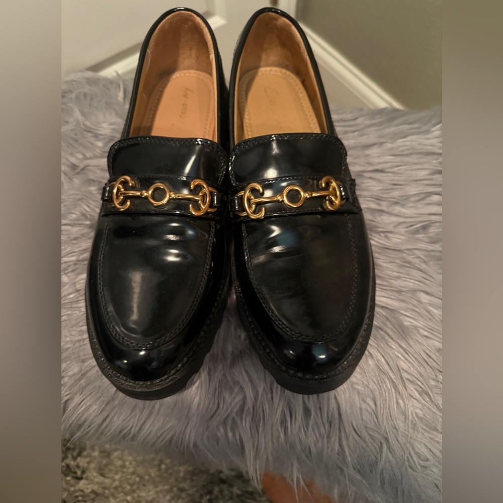 Sam Edelman Black Loafers with Gold Detailing